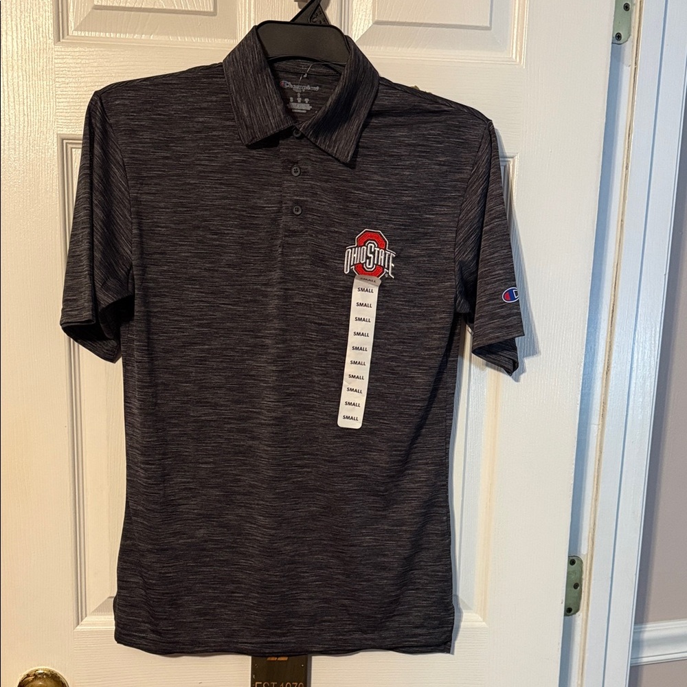 Champion Men's Ohio State Dark Heather Gray Polo with Red Logo; size: Small
